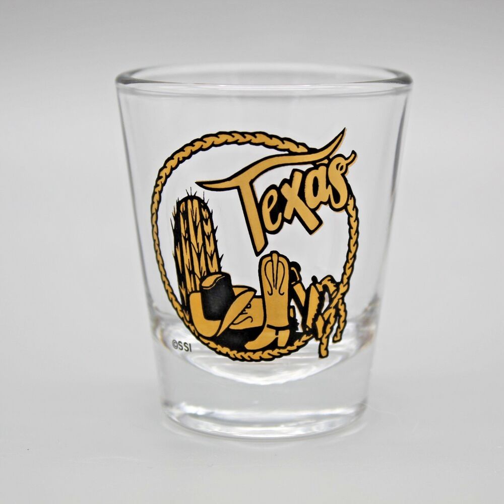 Vintage Texas Shot Glass Boots Cowboy Hat Lasso Cactus Barware